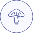 Simple line art of a mushroom within a circular frame.