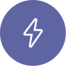 A white lightning bolt icon inside a circle with a purple background.