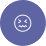 A purple circle with a white distressed face icon.